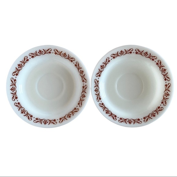 Pyrex Brown Filigree Milk Glass Saucer Plates By Corning  Vintage Made In USA - Picture 2 of 15
